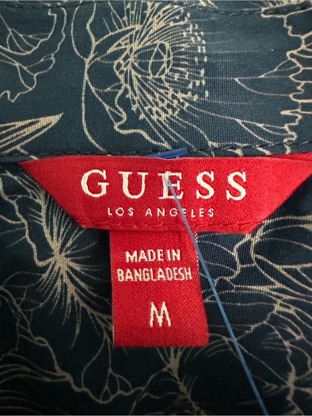 Guess Los Angeles Shirt Mens M Blue Floral Long Sleeve Cotton Stretch Button Up - Picture 2 of 7
